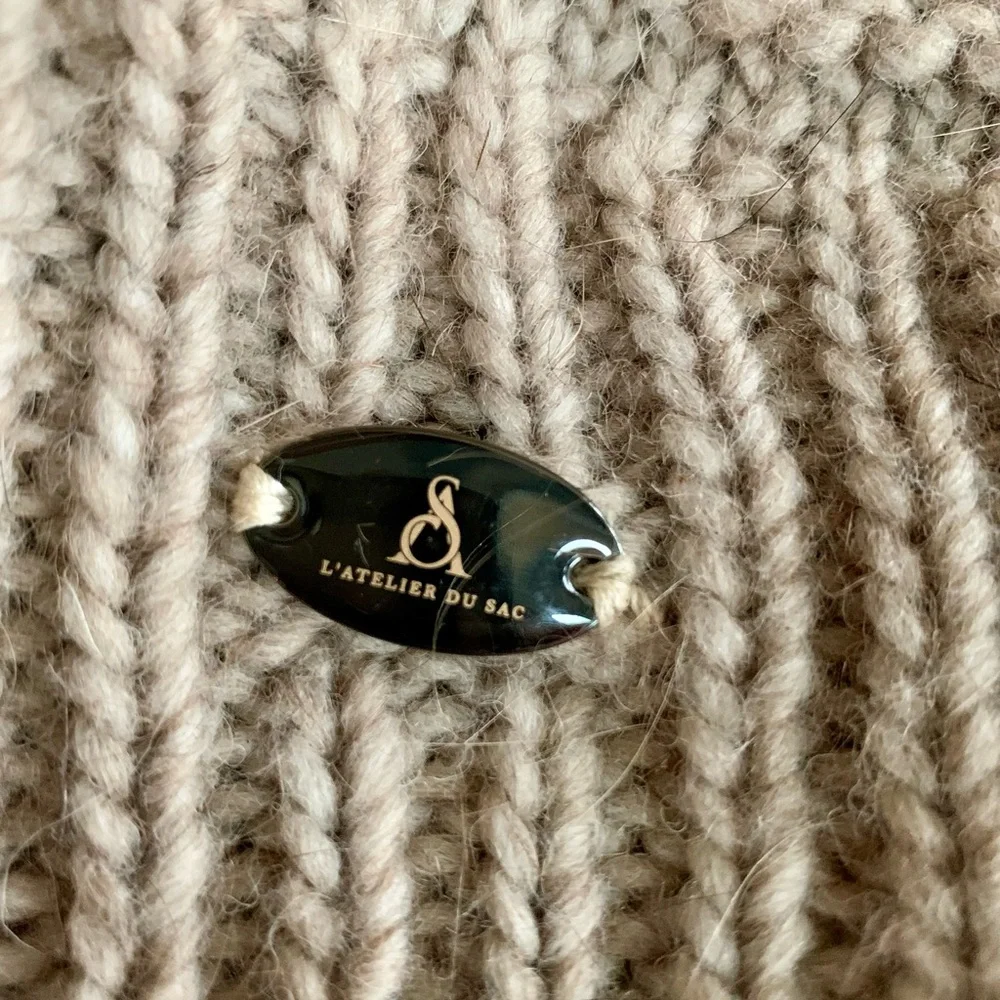 L’Atelier Du Sac Alpaca Blend Cozy Knit Beanie Hat Beige Oatmeal - Picture 2 of 8